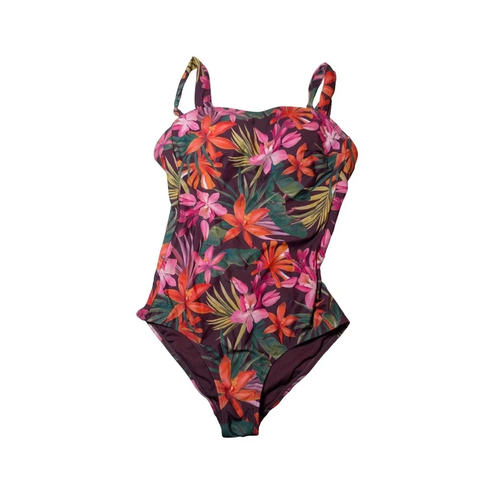 ⭐D4 Women's 1 Piece Swimsuit Shade & Shore Tropical Multicolor Floral - Small